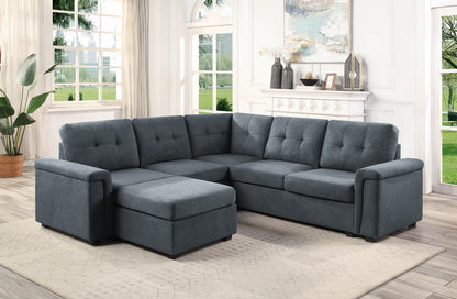 Isla 92.5" Gray Woven Fabric 6-Seater Sectional Sofa with Ottoman