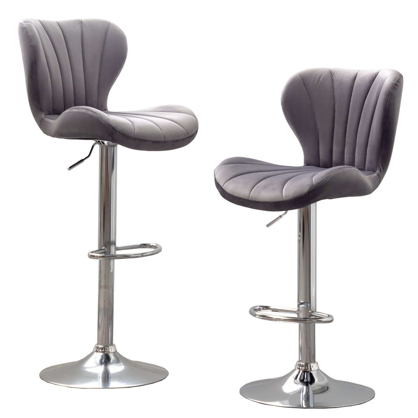 Ellston Upholstered Adjustable Swivel Barstools in Gray, Set of 2