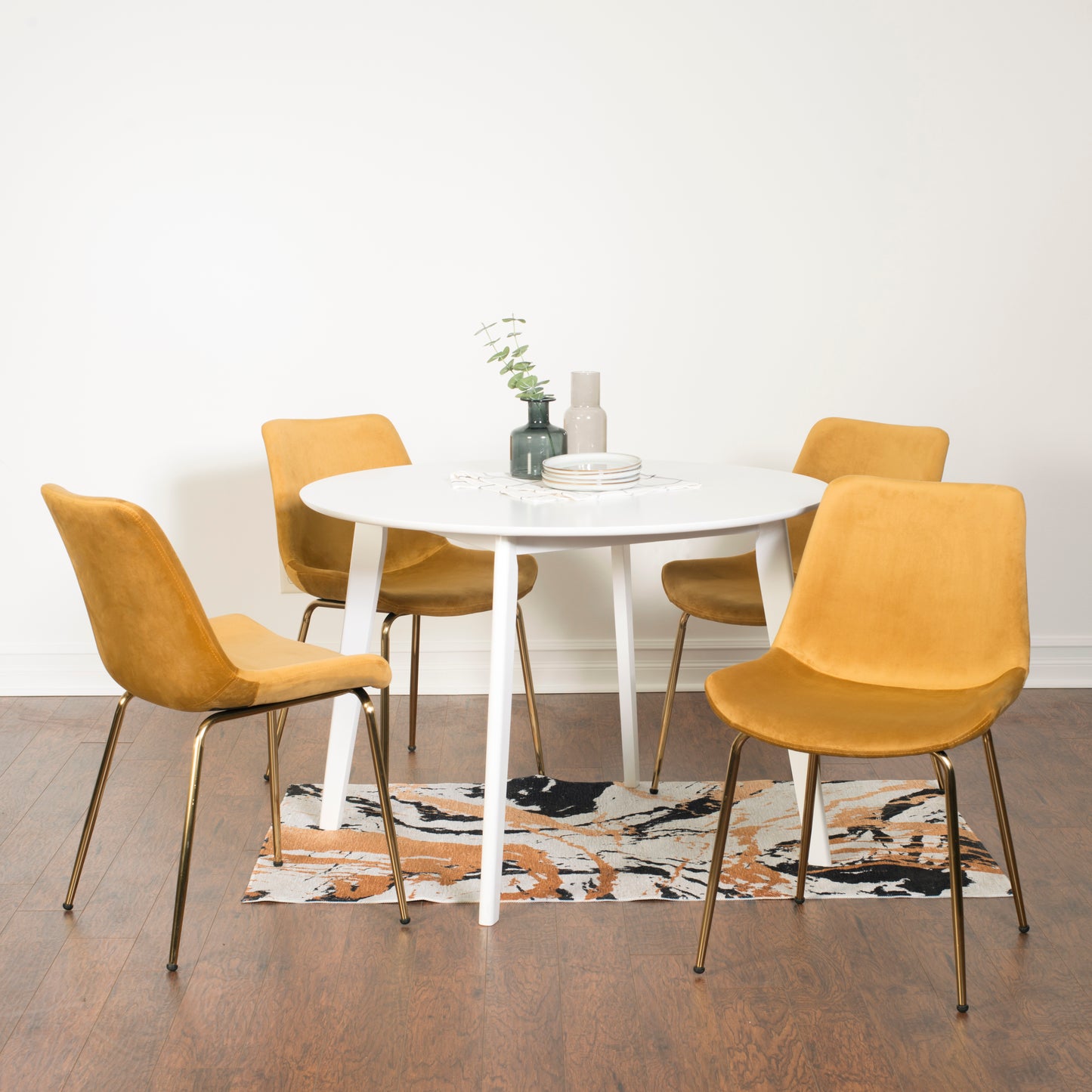 Aufurr Contemporary 5-Piece Dining Set, White Round Dining Table with 4 Chairs