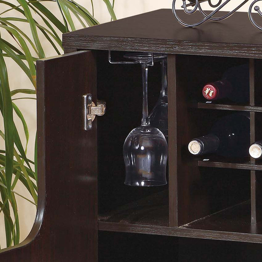 Wine Cabinet Red Cocoa with Two Doors Removeable Wine Bottle Rack Metal Wine Glass Racks Four Shelves