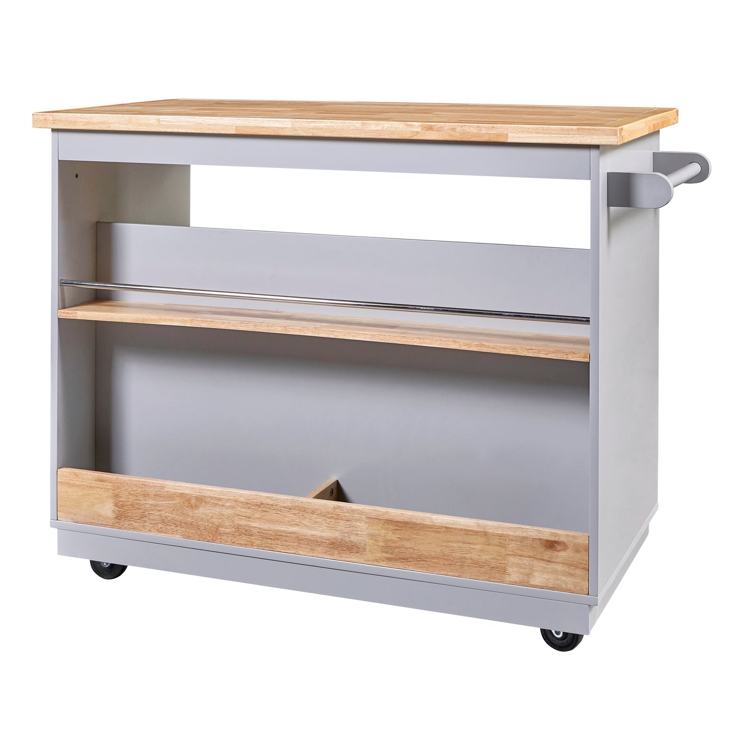 Rolling Kitchen Island with Storage, Two-sided Kitchen island Cart on Wheels with Wood Top, Wine and Spice Rack, Large Kitchen Cart with 2 Drawers, 3 Open Compartments, Grey Blue