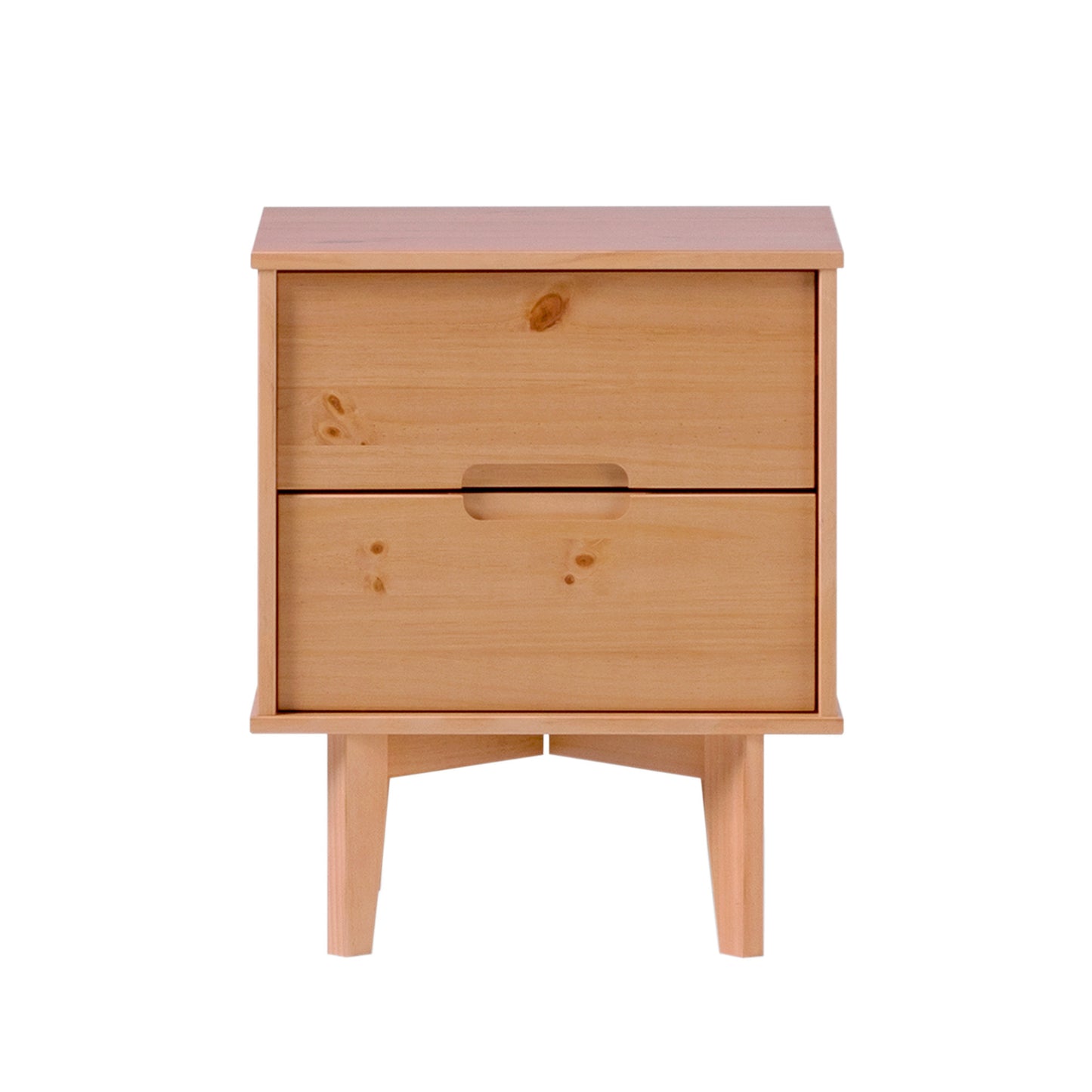 Mid-Century Modern Solid Wood 2-Drawer Nightstand – Natural Pine