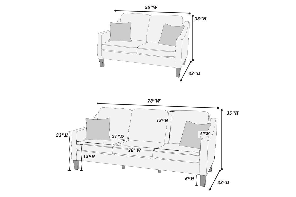 2pc Sofa Set Sofa And Loveseat Living Room Furniture Navy Blended Chenille Cushion Couch w Pillows