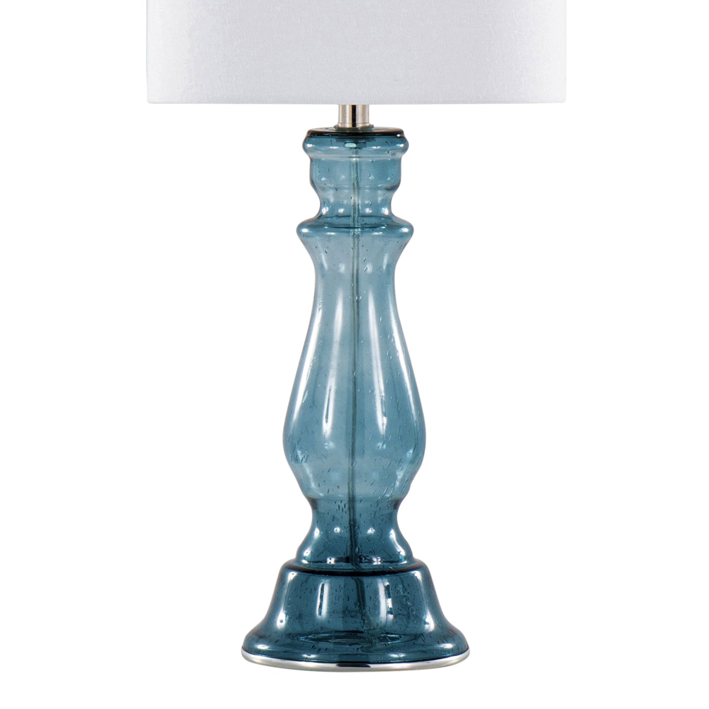 Bishop 25" Contemporary Glass Table Lamp in Clear Angel Blue Seeded Glass, Polished Nickel and White Linen Shade from Grandview Gallery by LumiSource - Set of 2