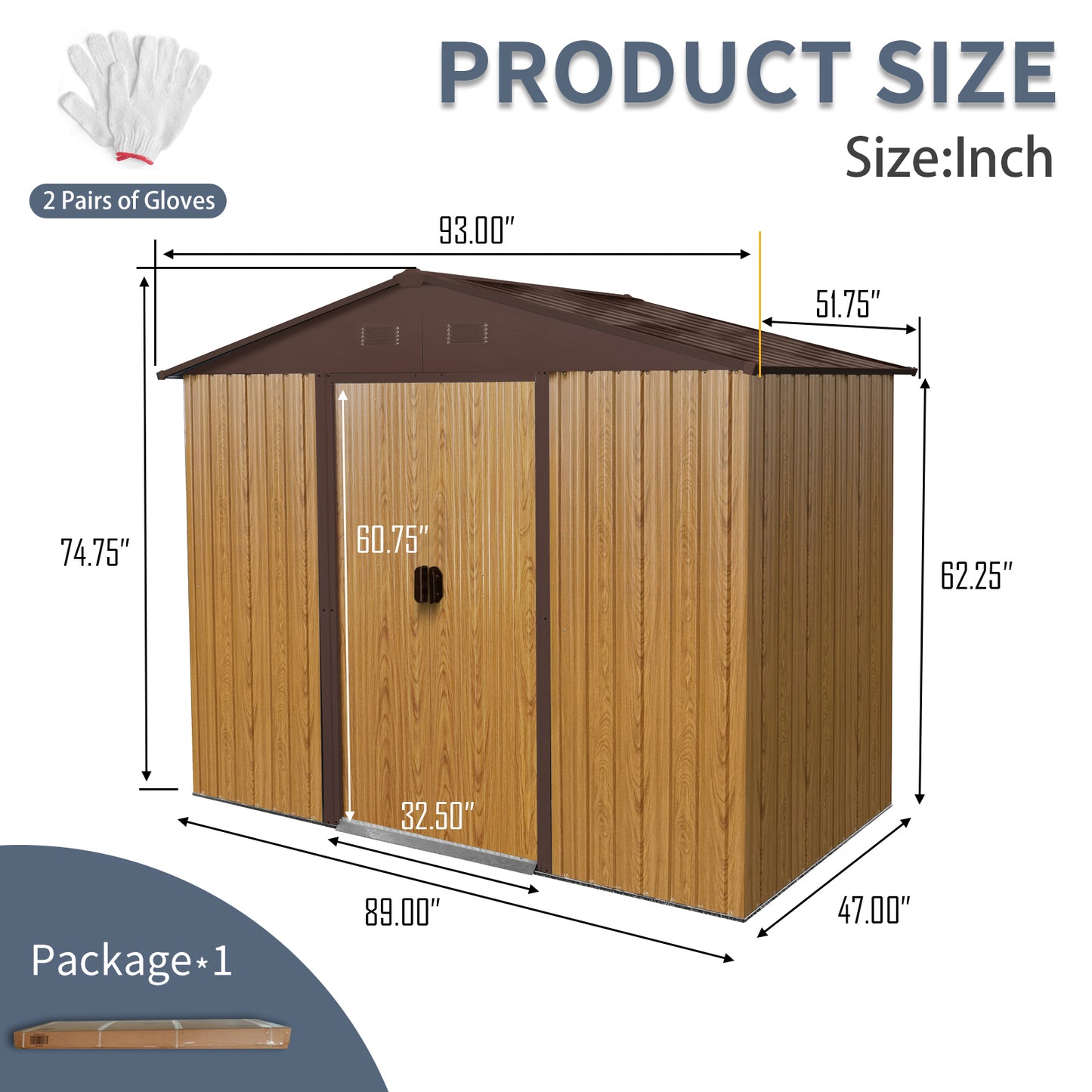 8ft x 4ft Outdoor Metal Storage Shed with Sliding Door and foundation for Backyard, Patio, Lawn  (Coffee)