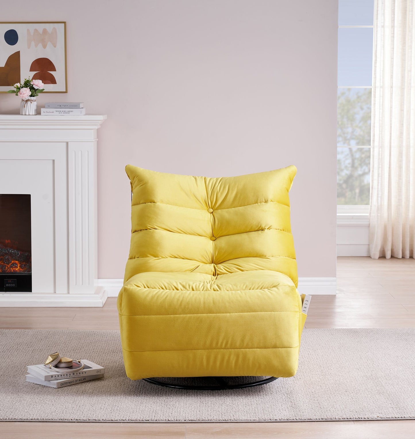 Lazy Chair , Rotatable Modern Lounge with a Side Pocket, Leisure Upholstered Sofa Chair , Reading Chair for Small Space