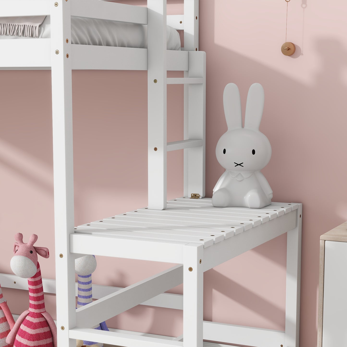 Twin Size High Loft Bed with Ladder landing Platform, Ladders, Guardrails,White