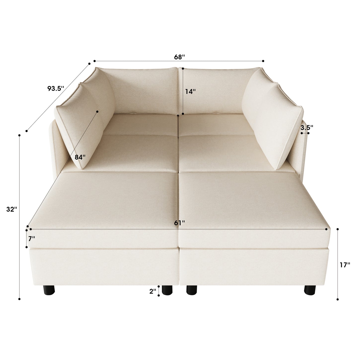 Modular Sectional Sofa, Convertible Sofa Seat With Storage, Sleeper Sectional Sofa Set, Fabric Flexible Modular Combinations for Living Room