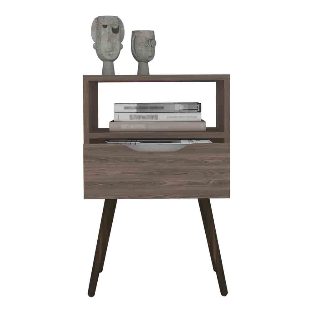 Nightstand  Fugaz, Open Shelf, Single Drawer, Dark Walnut Finish