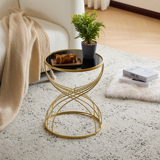 Modern Side Table [Golden Metal Frame+Black MIirror Top]