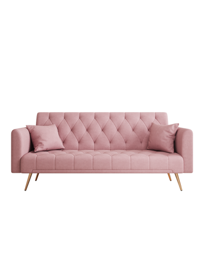 71 inch convertible love seat sofa, American retro pink velvet, suitable for small living room, bedroom, office