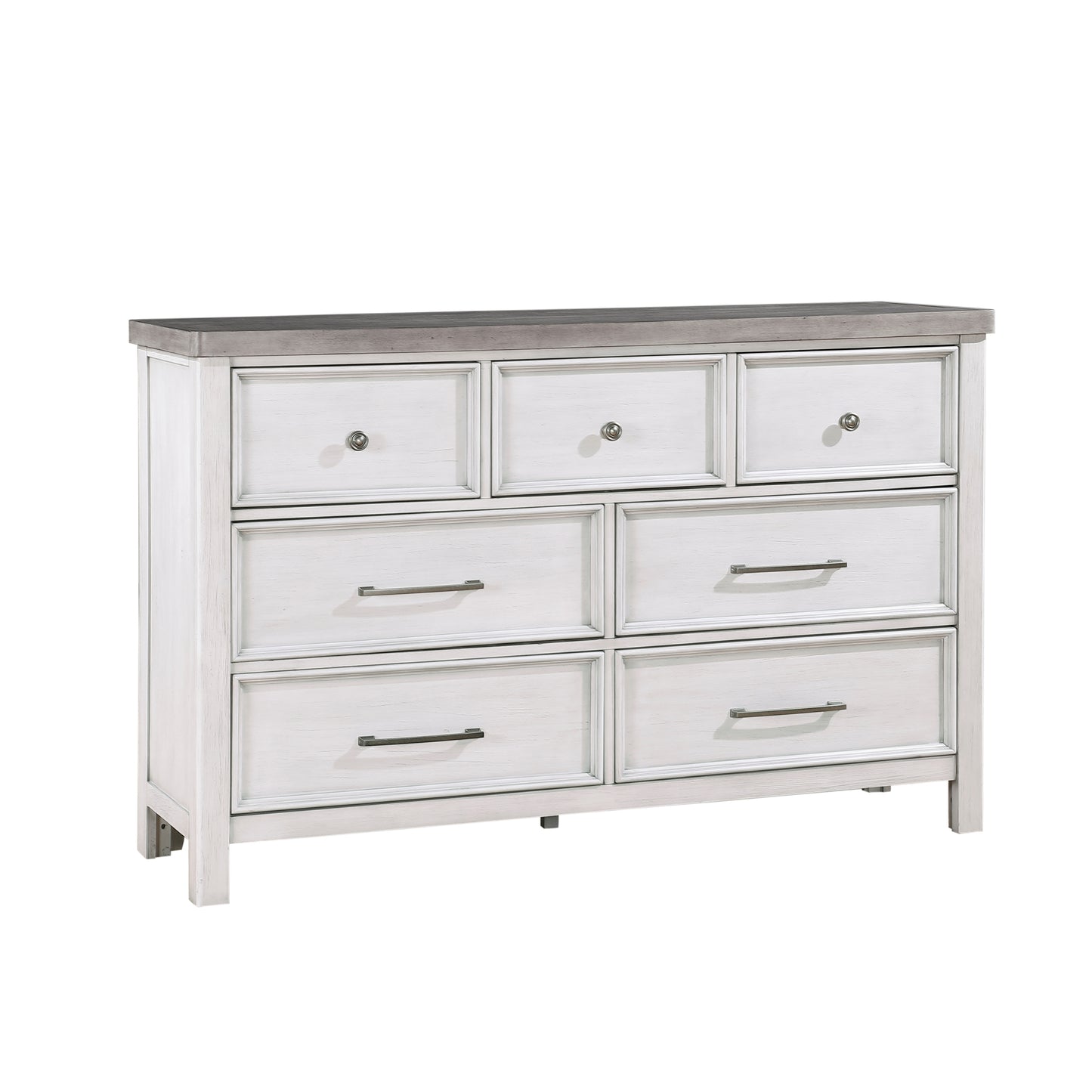 White and Gray Finish 1pc Bedroom Dresser of 7 Drawers Classic Design Wooden Furniture