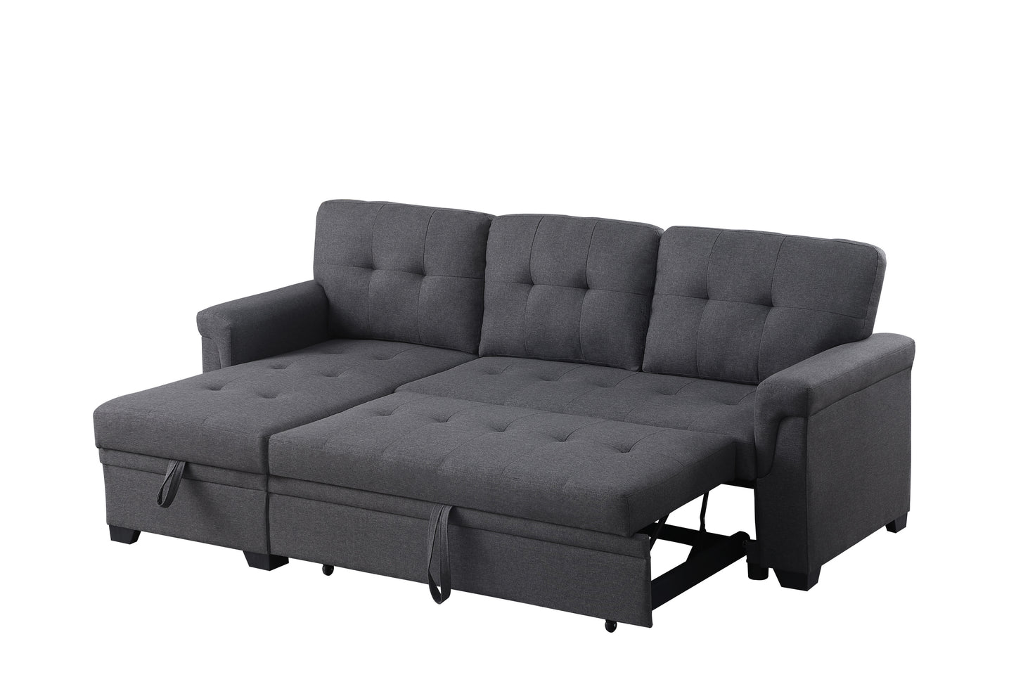Lucca 84" Dark Gray Linen Reversible Sleeper Sectional Sofa with Storage Chaise