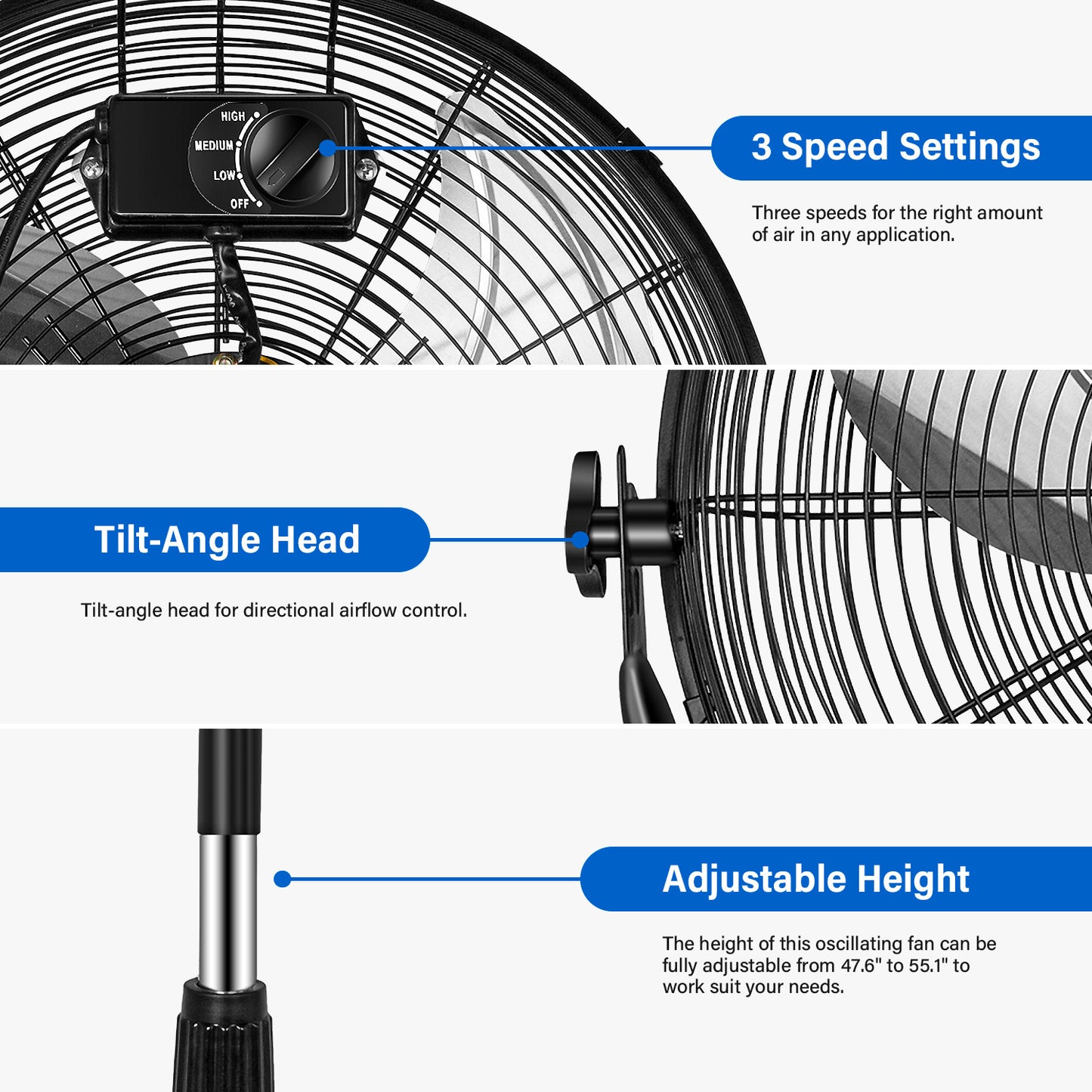 Simple Deluxe 18 Inch Pedestal Standing Fan, High Velocity, Heavy Duty Metal For Industrial, Commercial, Residential, Greenhouse Use, Black