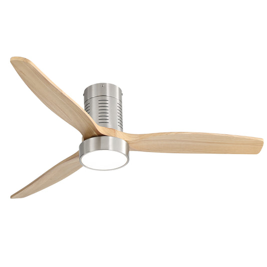 52 Inch Flush Mount Ceiling Fan With Dimmable Light 6 Speed Remote Control 3 Solid Wood Blade Ceiling Fan