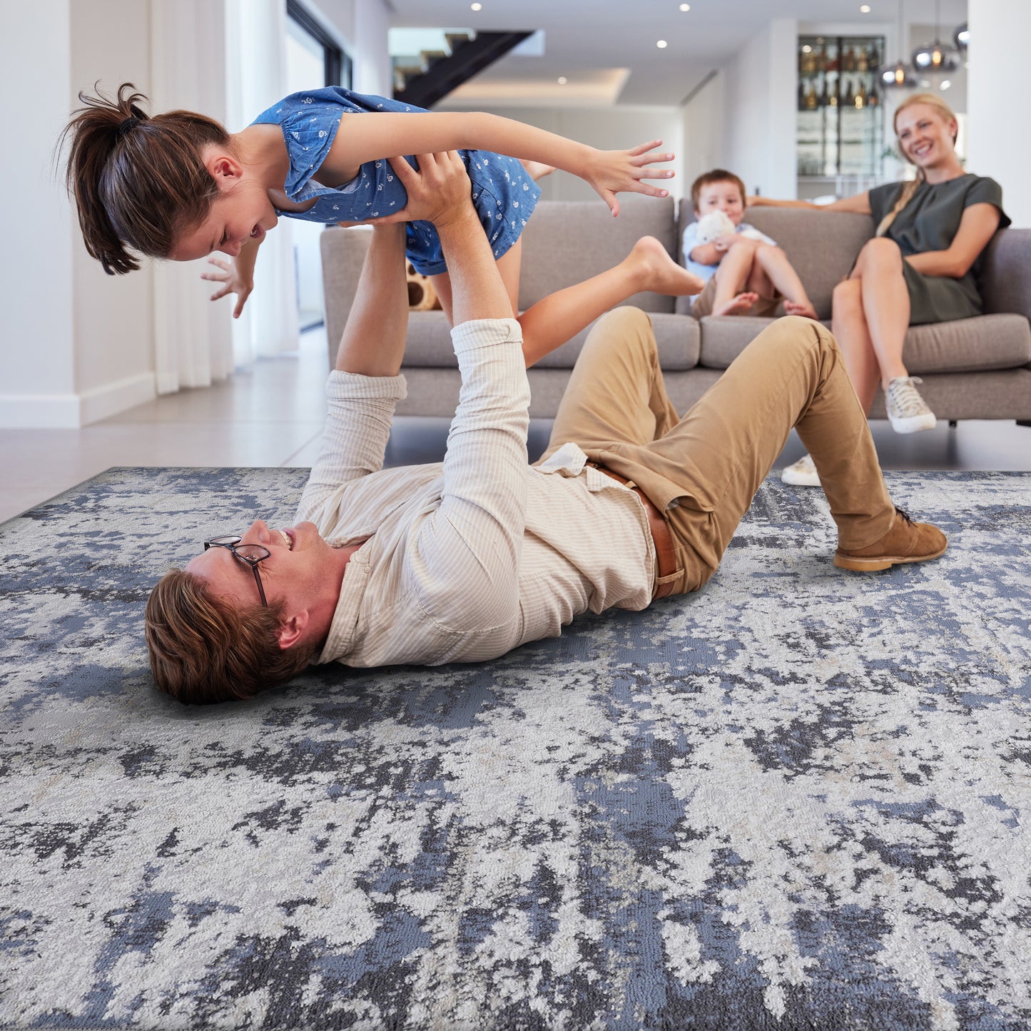 5X7 Grey/Denim /Abstract Non-Shedding Living Room Bedroom Dining Home Office Stylish and Stain Resistant Area Rug