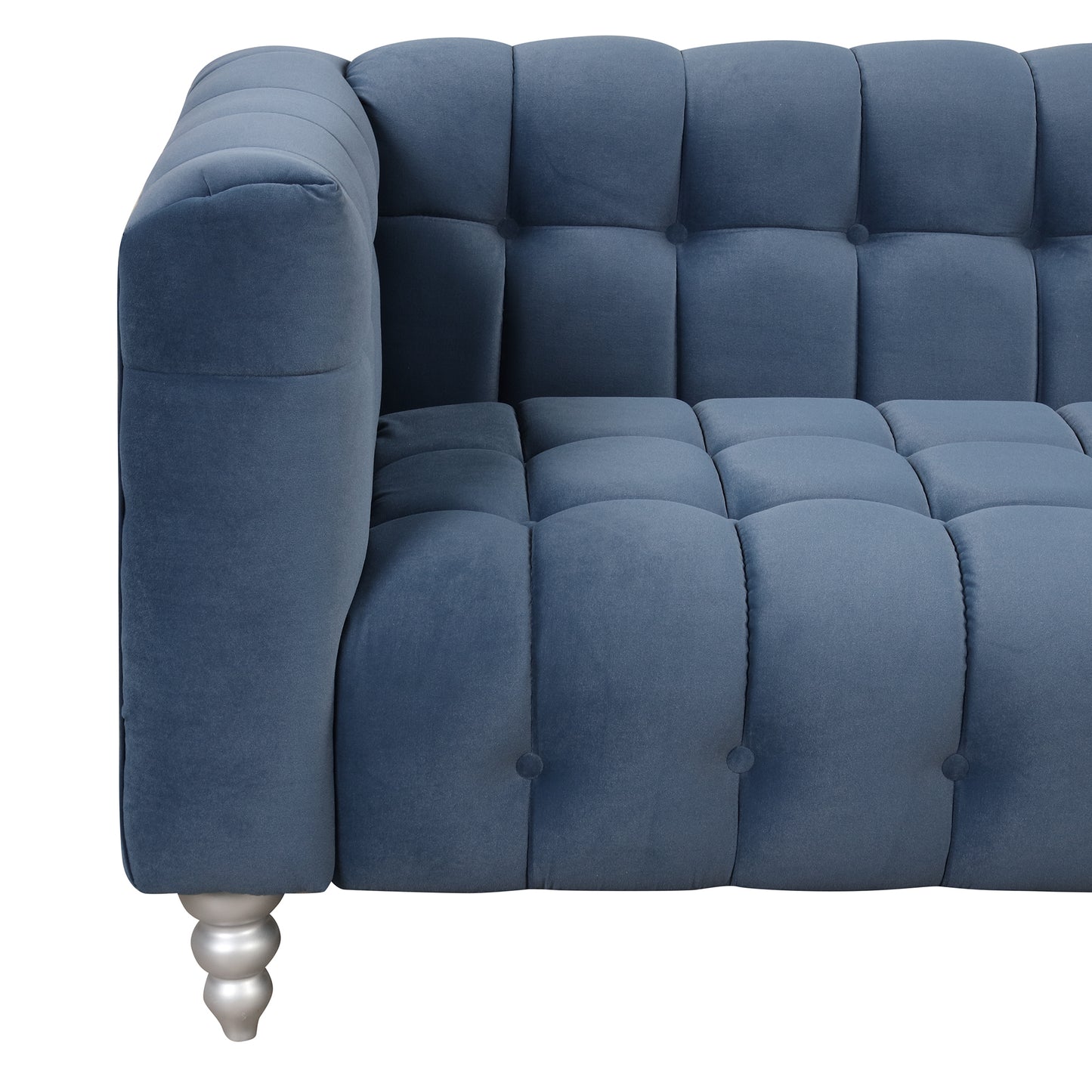 42" Modern Sofa Dutch Fluff Upholstered sofa with solid wood legs, buttoned tufted backrest,blue