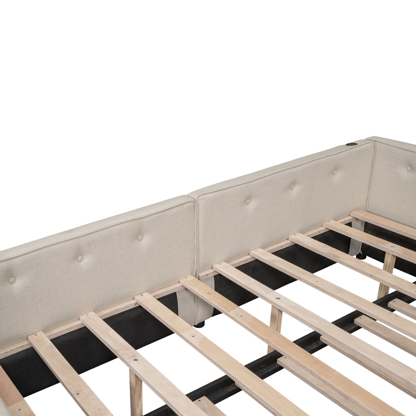 Full Size Upholstered Platform Bed with USB and Twin Size Trundle, Beige