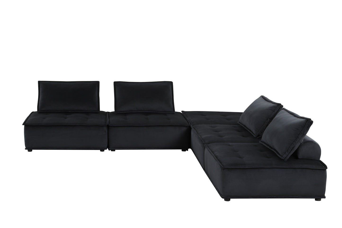Anna 120" Black Velvet 5 Pc Sectional Sofa