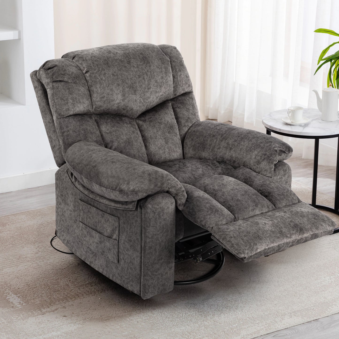 Swivel and Rocking Recliner Chair with Massage and Heating Bonded Leather Sofa