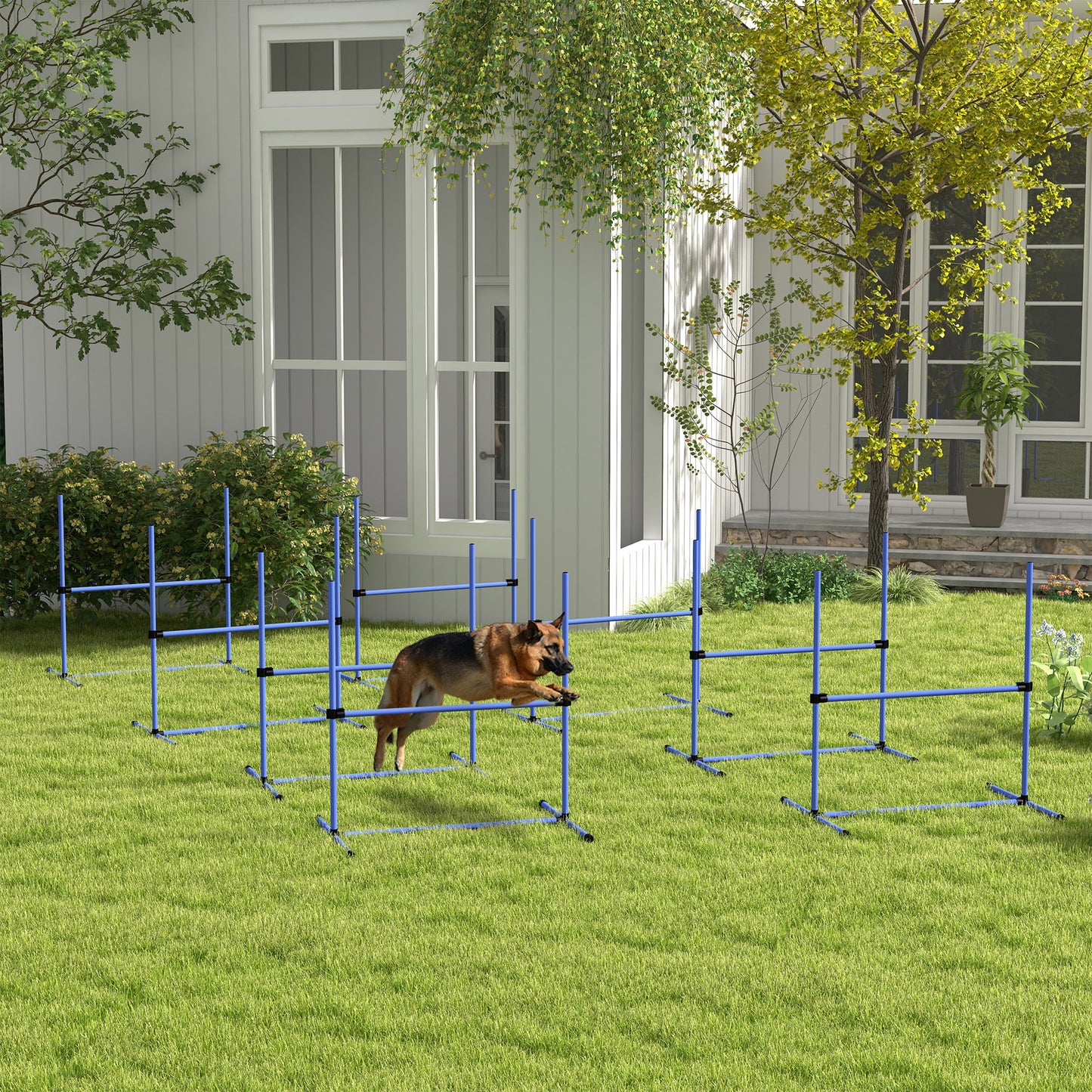 PawHut 8 Piece Dog Agility Training Equipment for Dog Agility Course with Adjustable Height Jump Bars, Included Carry Bag, & Displacing Top Bar, Blue