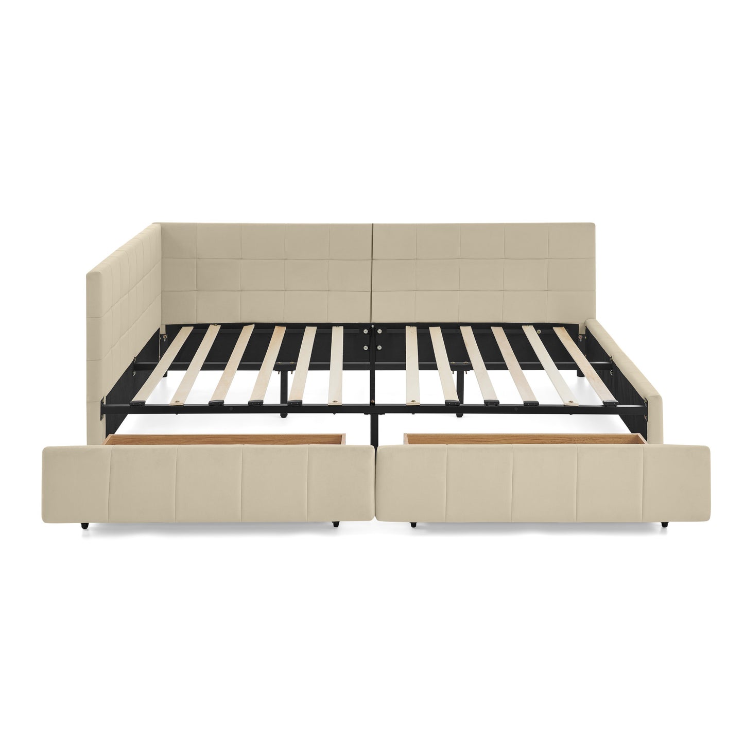 Full Size Storage Upholstered Tufted Bed Frame, Sofa Bed Frame with Comfortable Backrest and Armrests, Full Size Bed for Bedroom, Living Room,Velvet, BEIGE(80.5''*59''*29.5'')