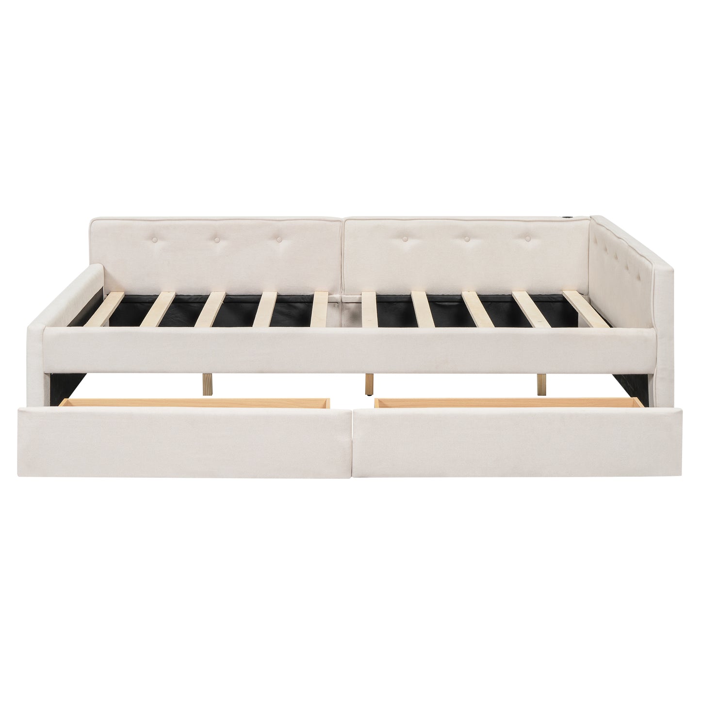 Full Size Upholstered Platform Bed with USB and 2 Drawers, Beige