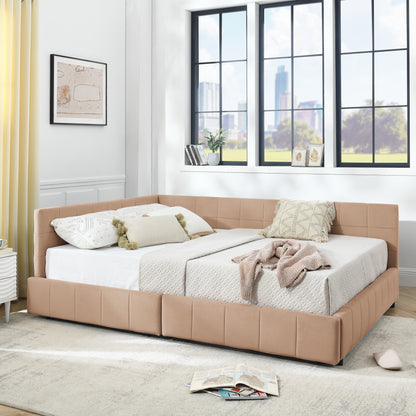 Queen Size Storage Upholstered Tufted Bed Frame, Sofa Bed Frame with Comfortable Backrest and Armrests, Queen Size Bed for Bedroom, Living Room,Velvet, PINK(85.5''*64.5''*29.5'')