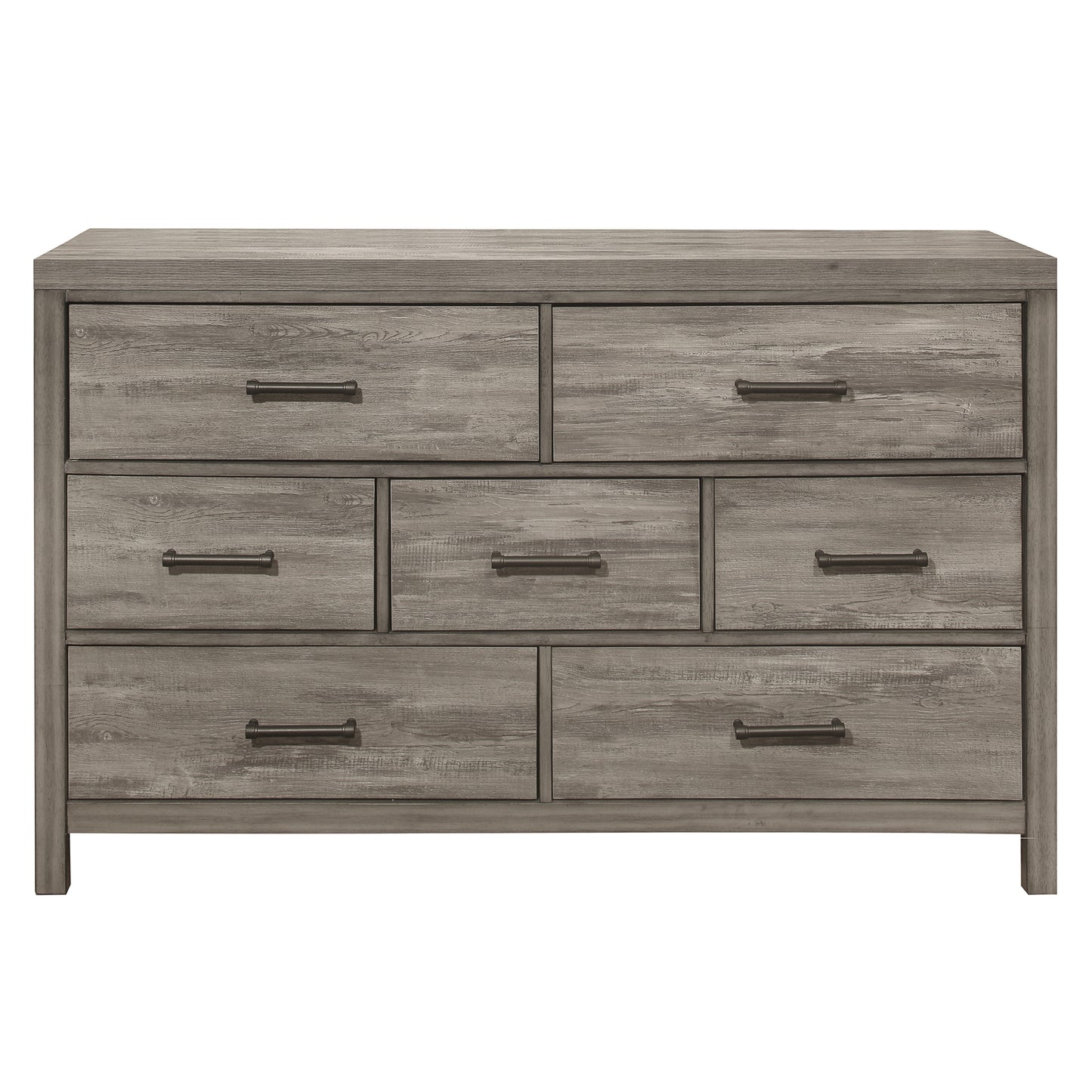 Rustic Style Bedroom Dresser of 7 Drawers Weathered Gray Finish Premium Melamine Laminate Wooden Furniture 1pc