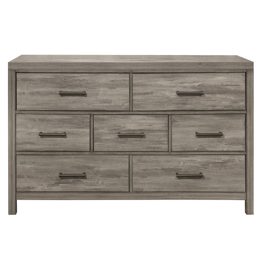 Rustic Style Bedroom Dresser of 7 Drawers Weathered Gray Finish Premium Melamine Laminate Wooden Furniture 1pc