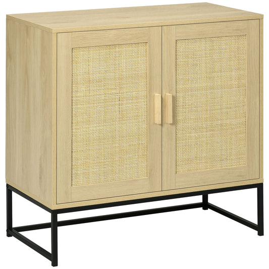 HOMCOM Accent Cabinet, Sideboard Buffet Cabinet with Rattan Doors, Adjustable Shelf and Metal Base, Boho Storage Cabinet for Living Room, Kitchen, Natural