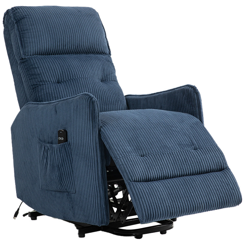 COOLMORE Recliner Chair, Electric Recliner Chairs for Adults, Side Pocket Power Reclining Chair Pocket Springs Seat Cushion, Corduroy Fabric Recliner Sofa for Living Room, Bedroom, Home Theater (Navy)