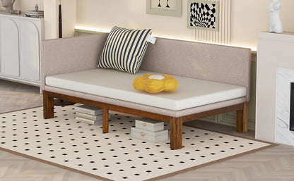 Upholstered Daybed/Sofa Bed Frame Twin Size Linen-Beige