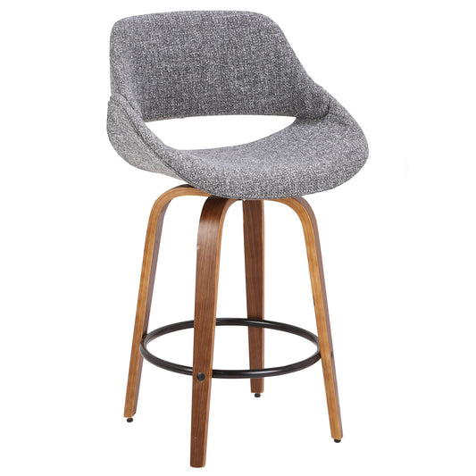 Fabrico Mid-Century Modern Counter Stool in Walnut and Grey Noise Fabric by LumiSource
