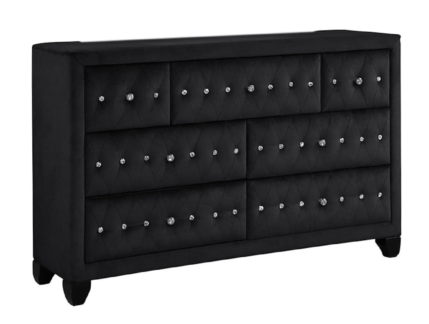 Modern Style Crystal Tufted Upholstery 7-Drawer Dresser finished with Velvet Fabric made with Wood in Black
