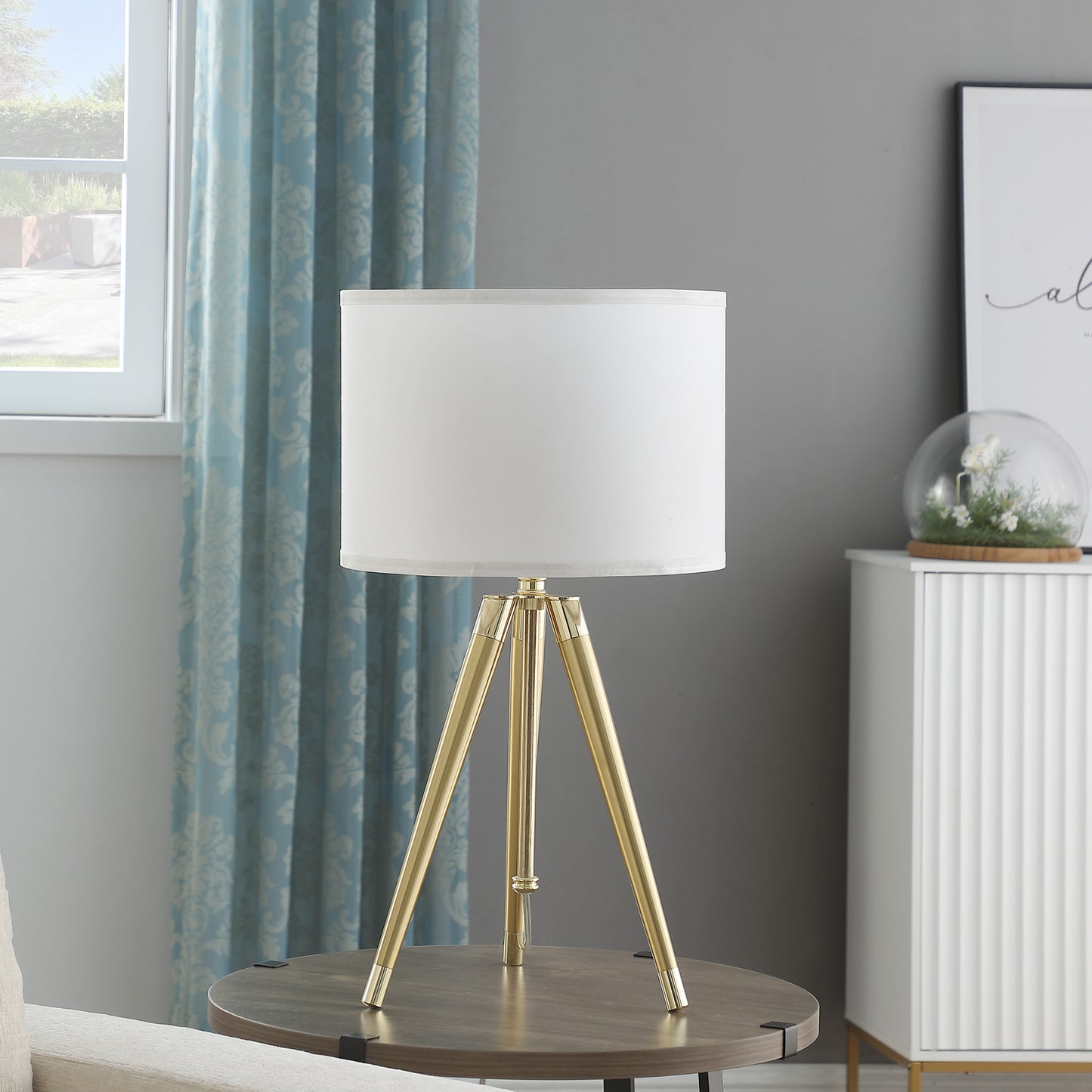 35.5" - 25.75"H Adjustable Hieght Brass/Shiny Gold Modern Tripod Table Lamp for Living Room, Nightstand Bedside Table Lamp for Bedroom, LED Lamp