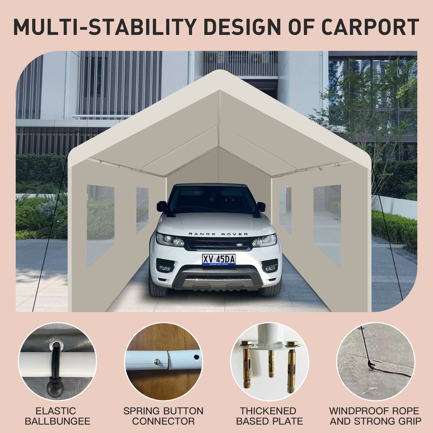 Carport, 10×20 Heavy Duty Portable Carport Garage Tent for Outdoor Storage Shelter white