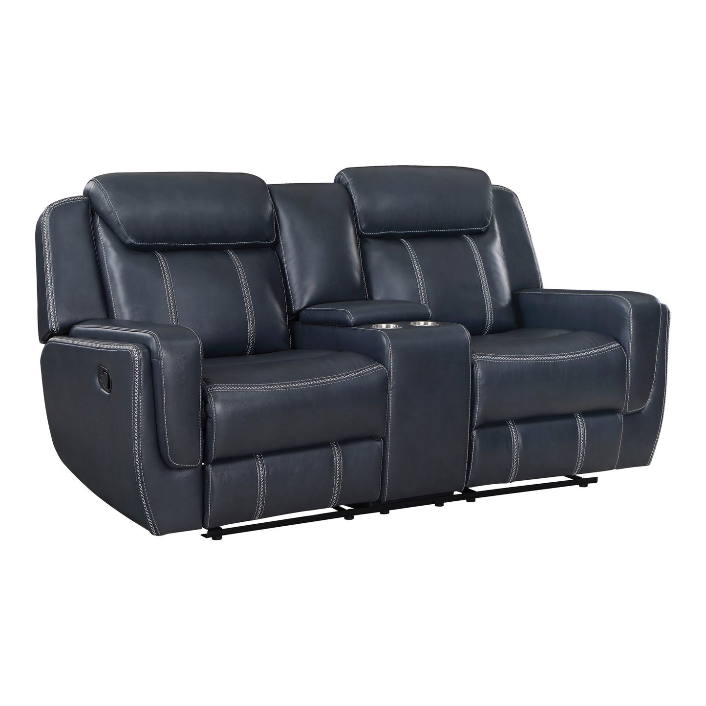 Modern Living Room Furniture 3pc Reclining Sofa Set Blue Breathable Faux Leather Upholstery Sofa Loveseat Swivel Reclining Chair, Cup Holders, Power outlets, USB Ports