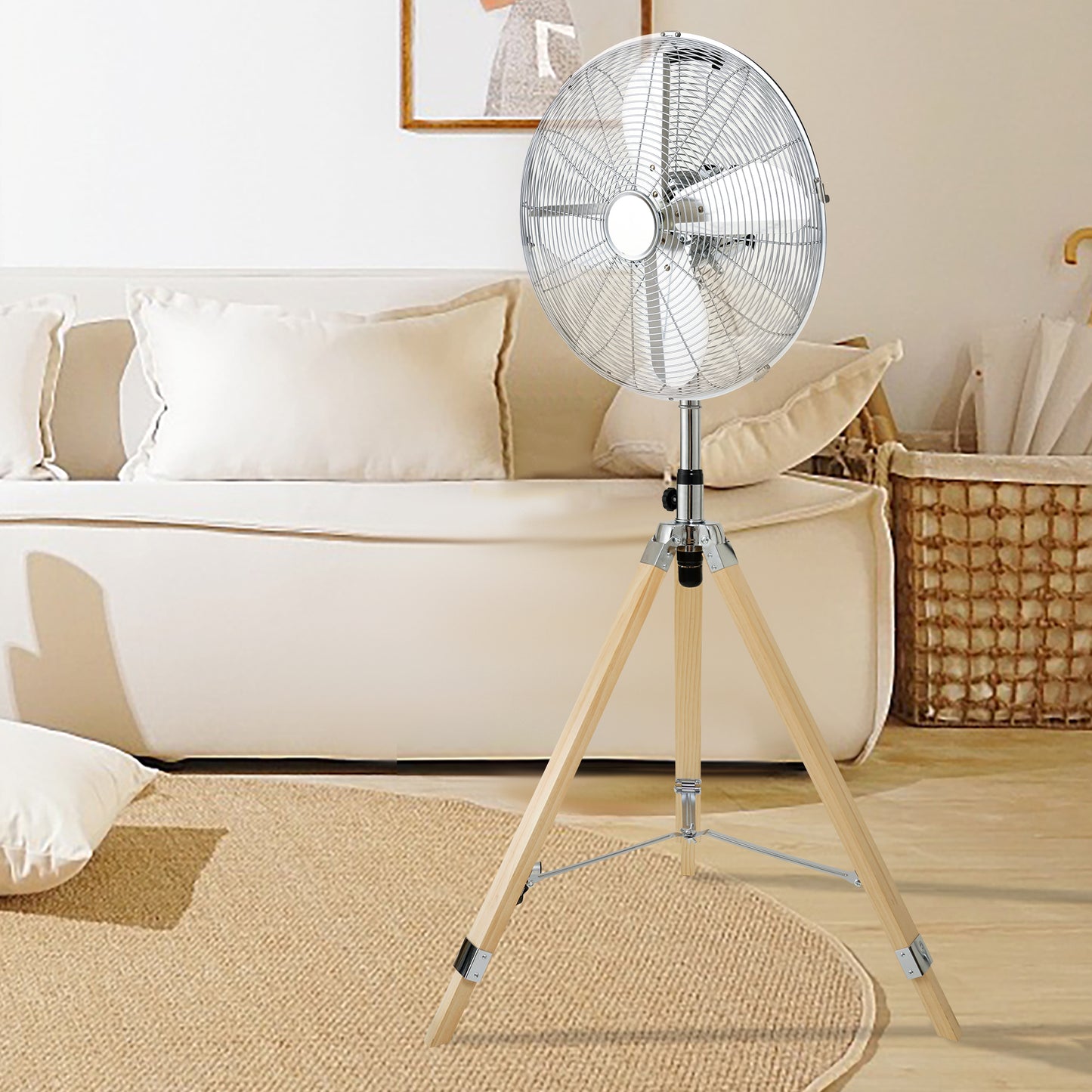 Simple Deluxe Retro Tripod Fan, Home Air Circulation Nostalgic Vertical Fan, 3 Speeds, Adjustable Height, Silver-16 Inch, 16 Inch