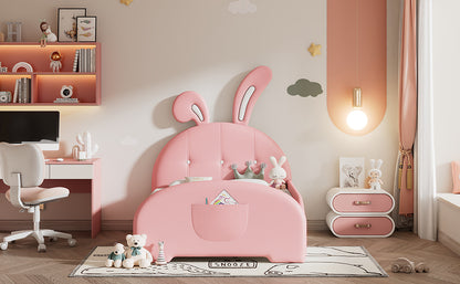 Twin size Upholstered Rabbit-Shape Princess Bed ,Twin Size Platform Bed with Headboard and Footboard,Pink