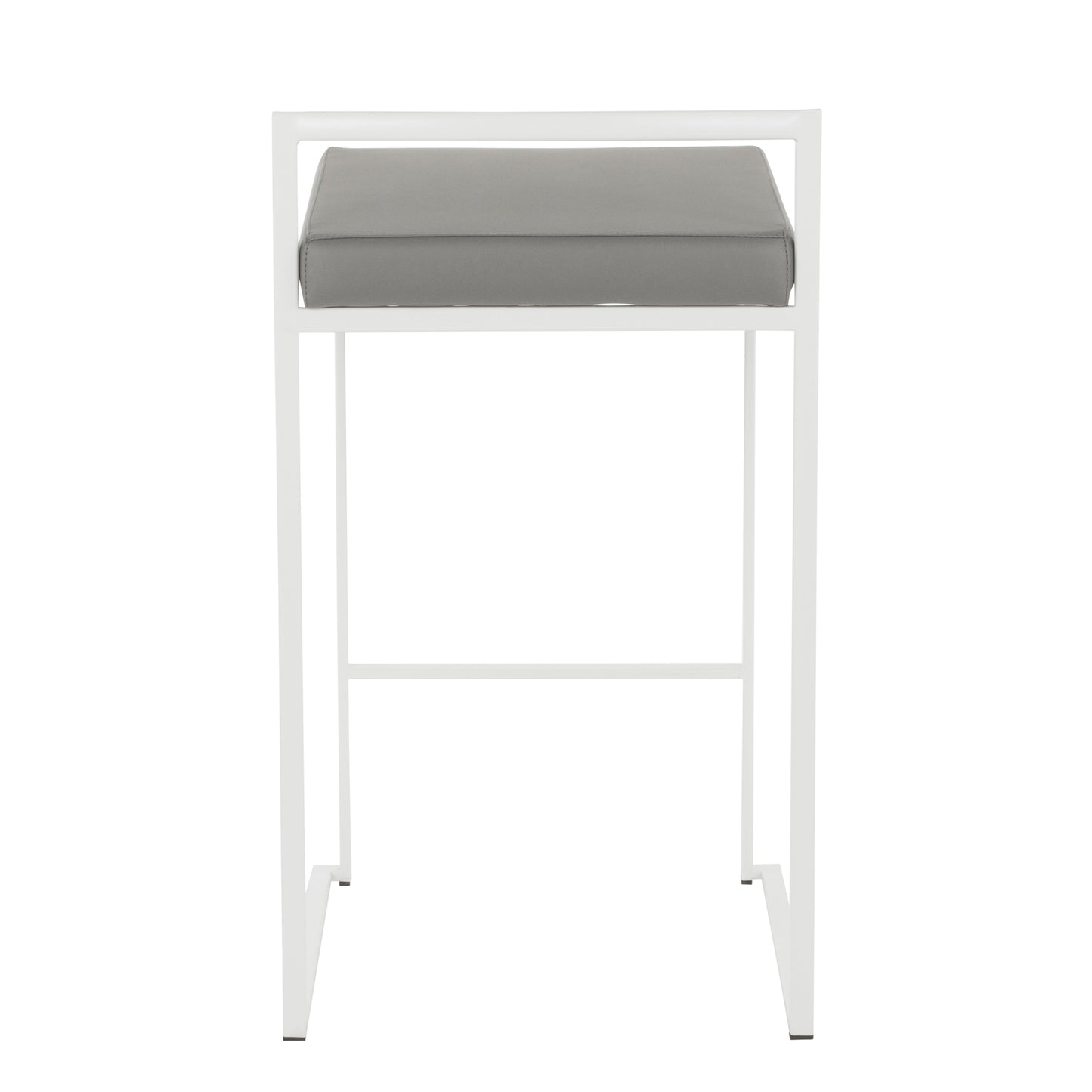 Fuji Contemporary Stackable Counter Stool in White with Grey Faux Leather Cushion by LumiSource - Set of 2