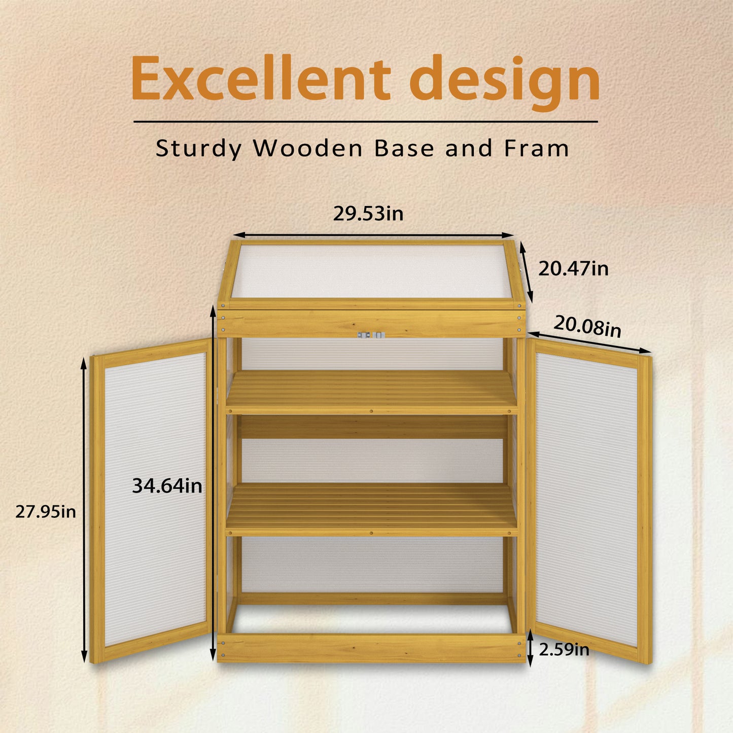 Greenhouse Wooden Cold Frame Greenhouse, Mini Greenhouse for Outdoor, Polycarbonate Garden Greenhouse Cabinet 2-Tier, Keep Plant Warm Enough