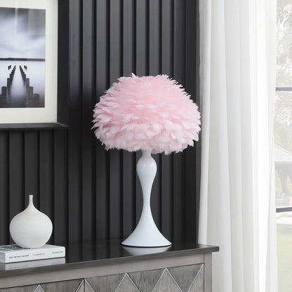 18.25"In Soft Pink Feather Aquina Crisp White Contour Glam Table Lamp