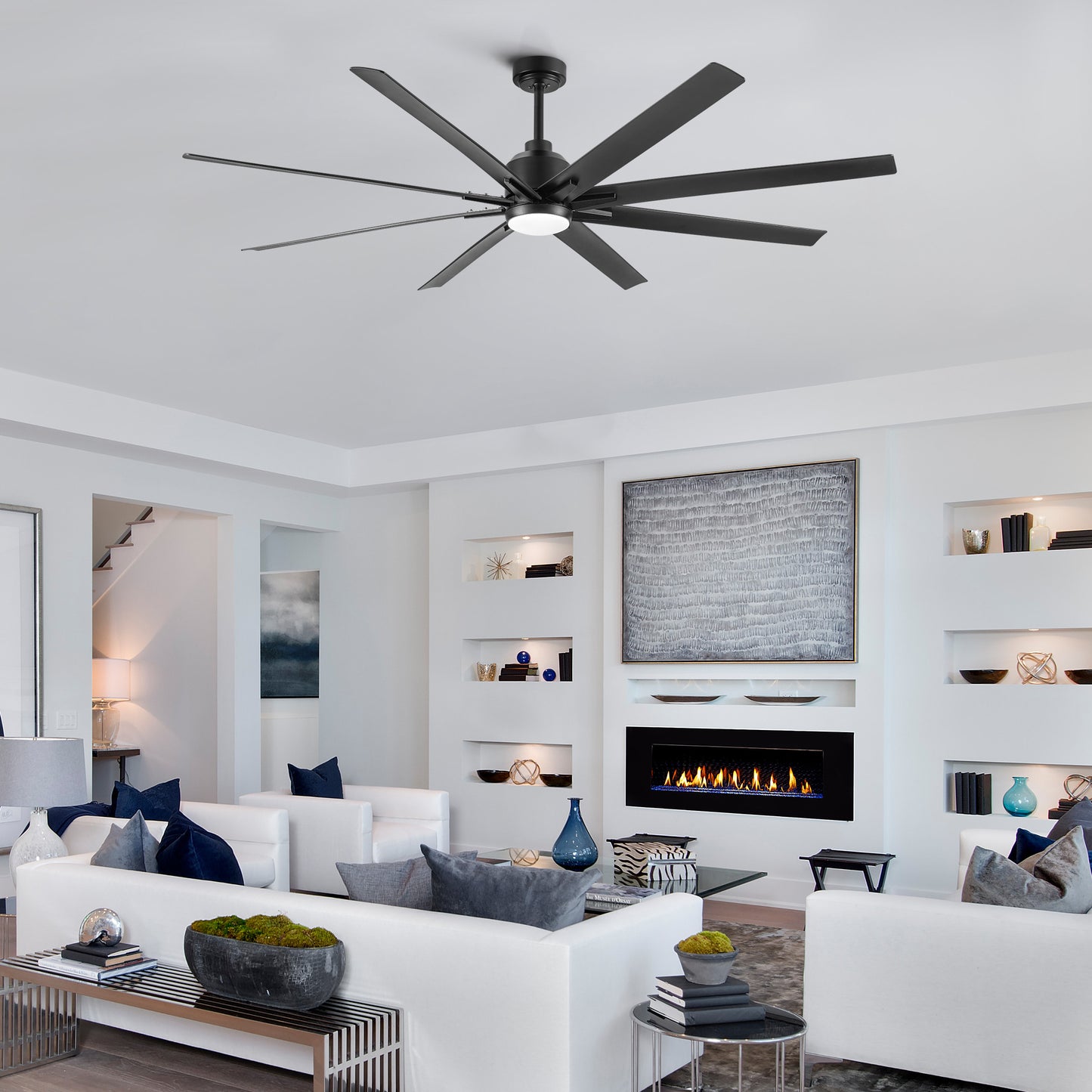 72'' Indoor Smart Black Ceiling Fan with LED light and App Remote Control