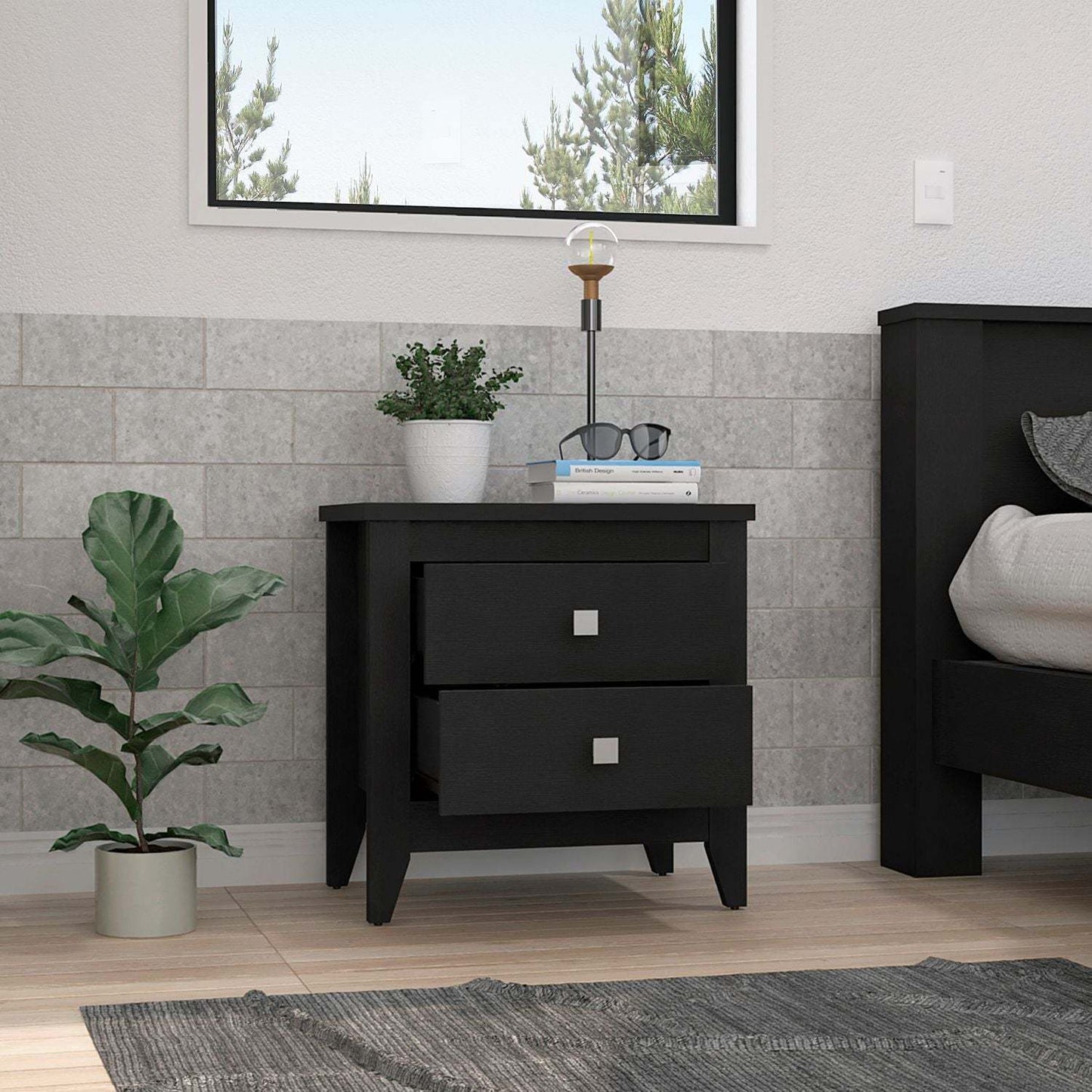 Nightstand 24"H, Two Drawers, Four Legs, Superior Top, Black