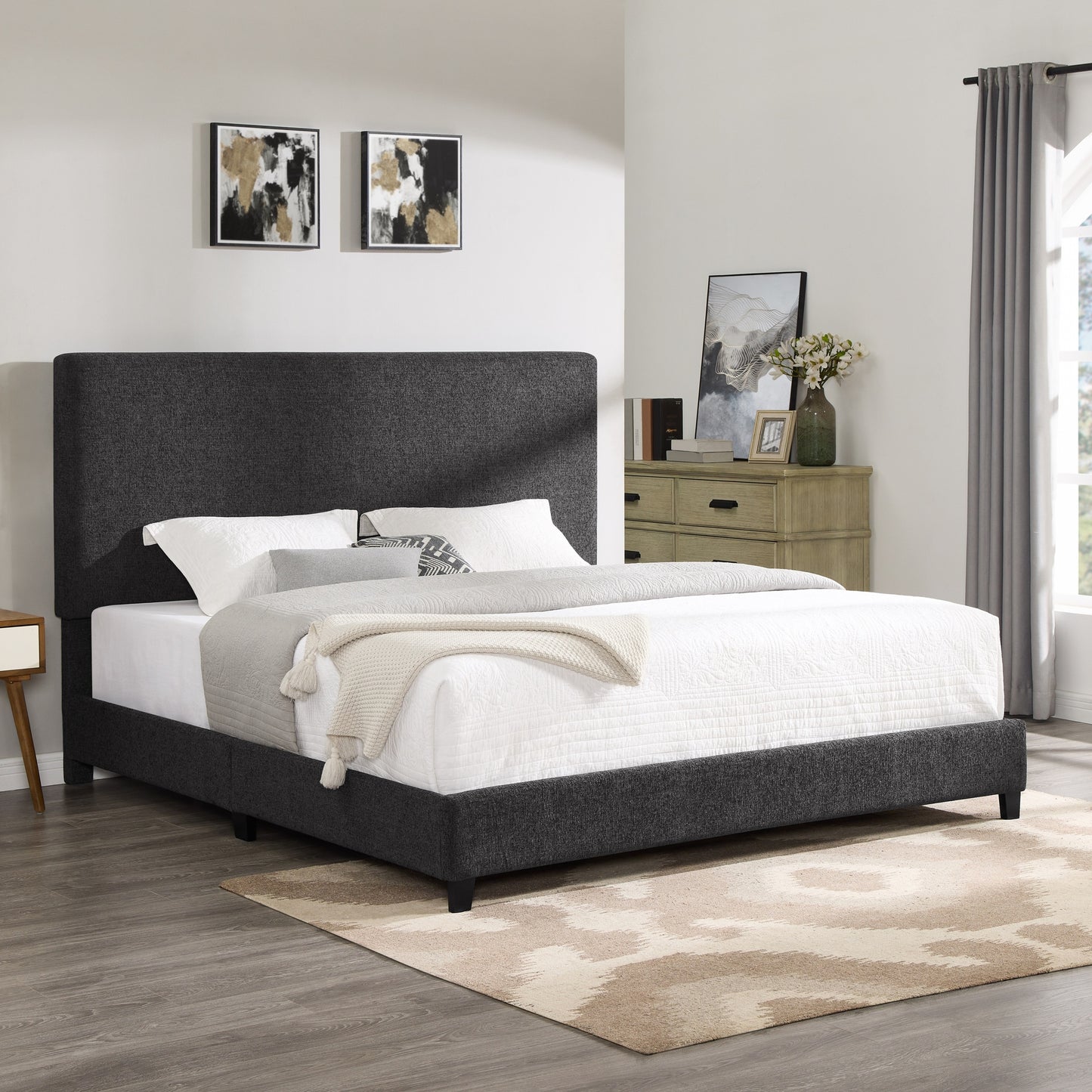 King Size Charcoal Grey Upholstered Platform Bed