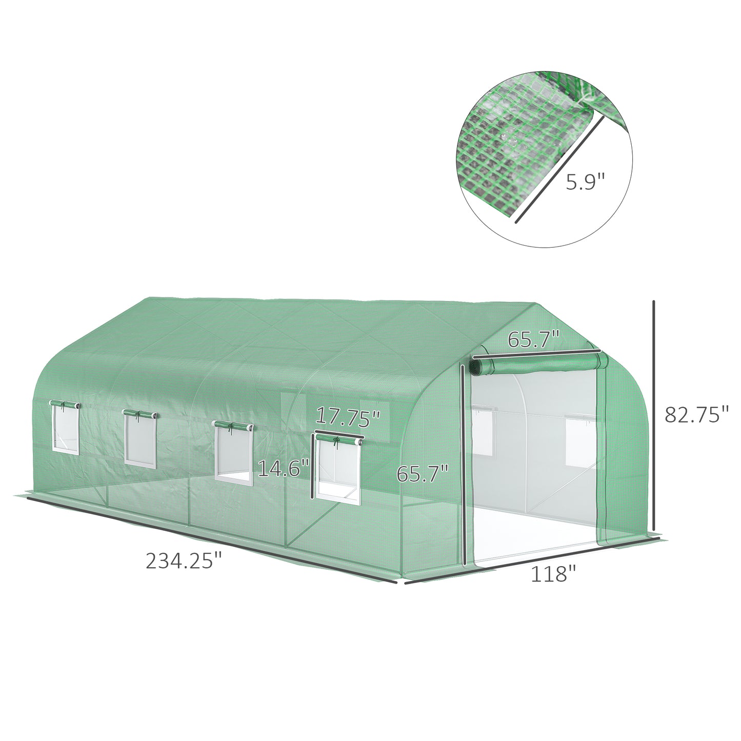 Outsunny 20' x 10' x 7' Walk-in Tunnel Greenhouse with Zippered Mesh Door and 8 Mesh Windows, Gardening Plant Hot House with Galvanized Steel Hoops, Green