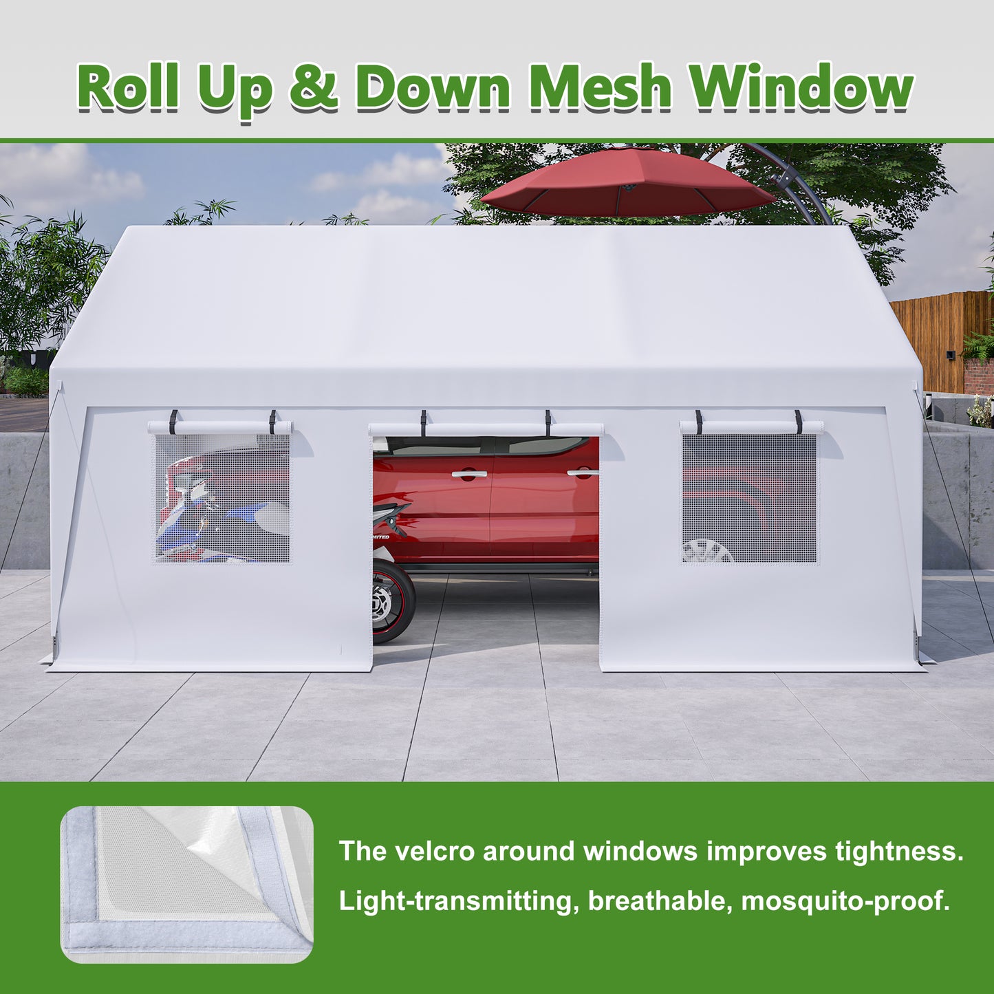 13x20 Heavy Duty Steel Carport Storage Canopy Garage Tent w/ Removable Sidewalls