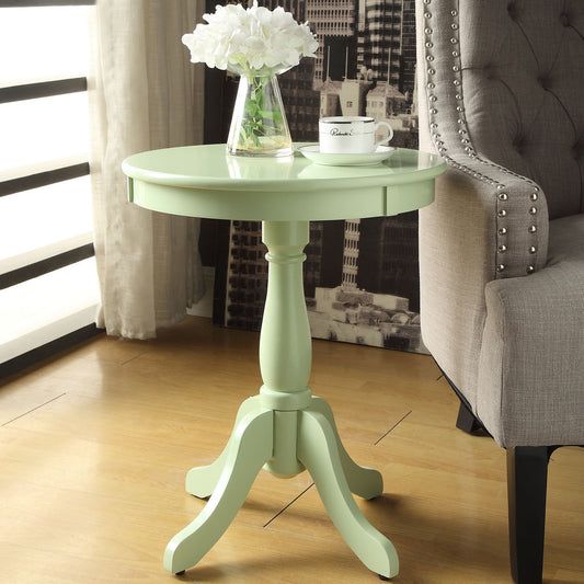 Light Green Side Table with Turned Pedestal