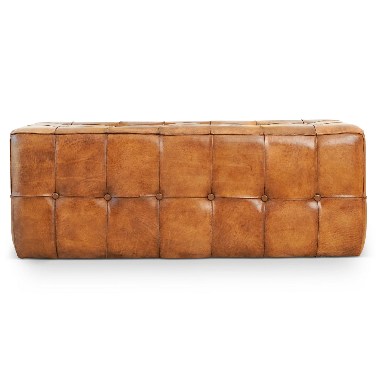 Benjiro Mid-Century Modern Tan Leather Bench Ottoman Stool with Solid Wood Frame, 17.7'H x 47.2'W x 19.7'D
